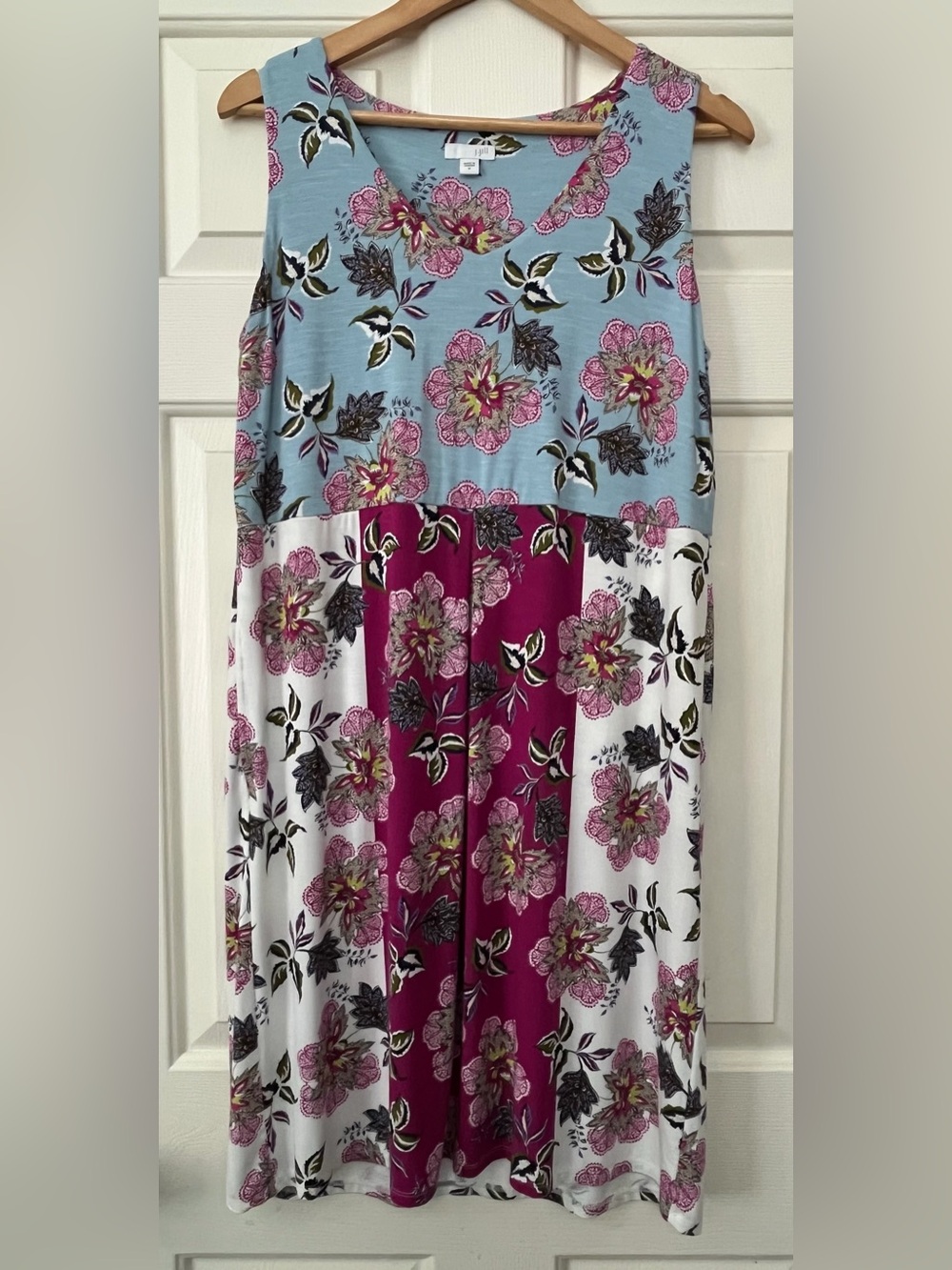 J. Jill Sleeveless Floral Colorblock Dress - Blue, Magenta, White Size Medium